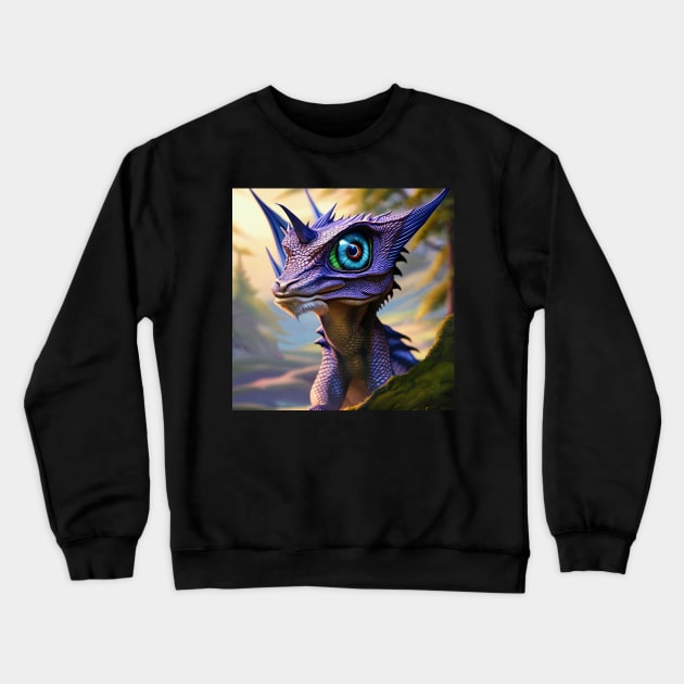 Purple Scaled Jungle Dragon with Big Blue Eyes Crewneck Sweatshirt by dragynrain